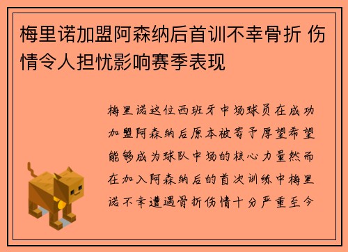 梅里诺加盟阿森纳后首训不幸骨折 伤情令人担忧影响赛季表现