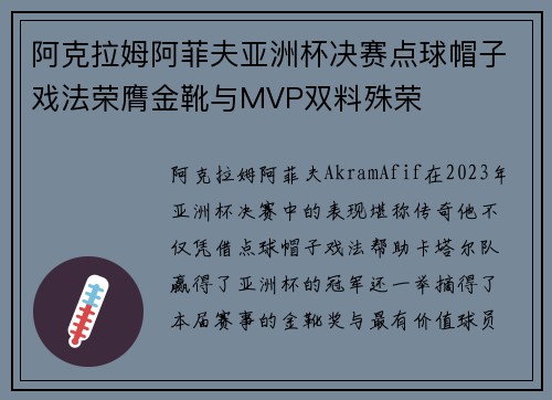 阿克拉姆阿菲夫亚洲杯决赛点球帽子戏法荣膺金靴与MVP双料殊荣 阿克拉姆阿菲夫亚洲杯决赛点球帽子戏法荣膺金靴与MVP双料殊荣